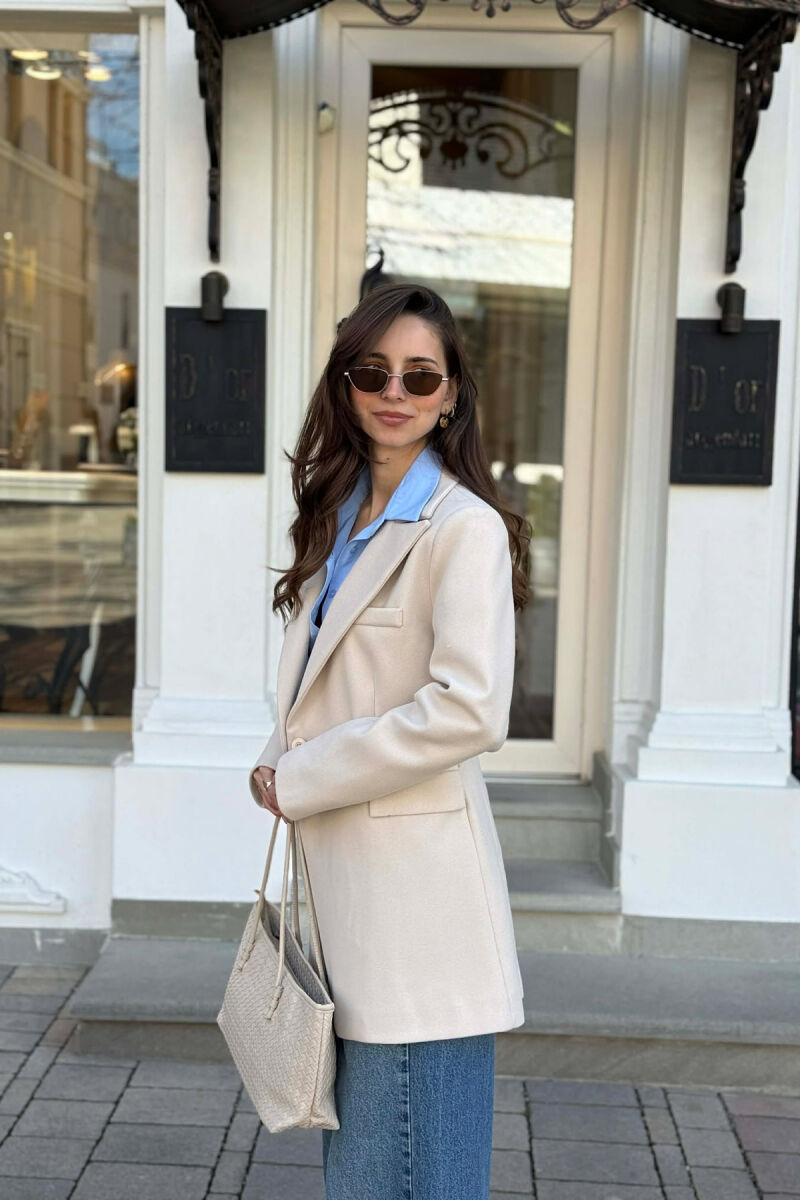 ONE COLOR ONE BUTTON SIMPLE WOMAN JACKET LIGHT BEIGE/BZHZB - 3