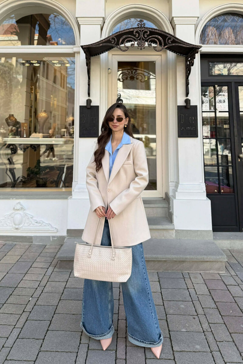 ONE COLOR ONE BUTTON SIMPLE WOMAN JACKET LIGHT BEIGE/BZHZB - 2