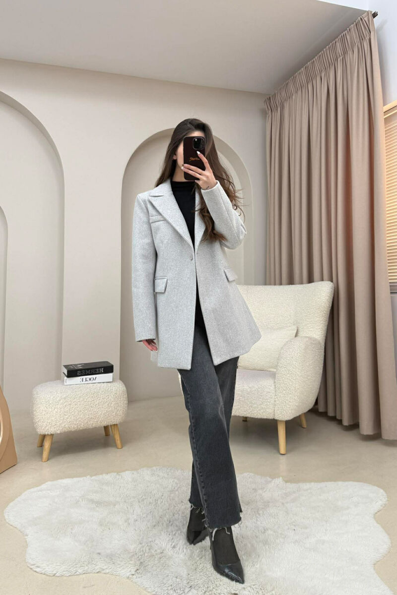 ONE COLOR ONE BUTTON SIMPLE WOMAN JACKET LIGHT GREY/GZ - 9
