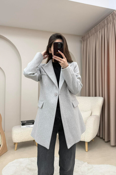 ONE COLOR ONE BUTTON SIMPLE WOMAN JACKET LIGHT GREY/GZ - 6