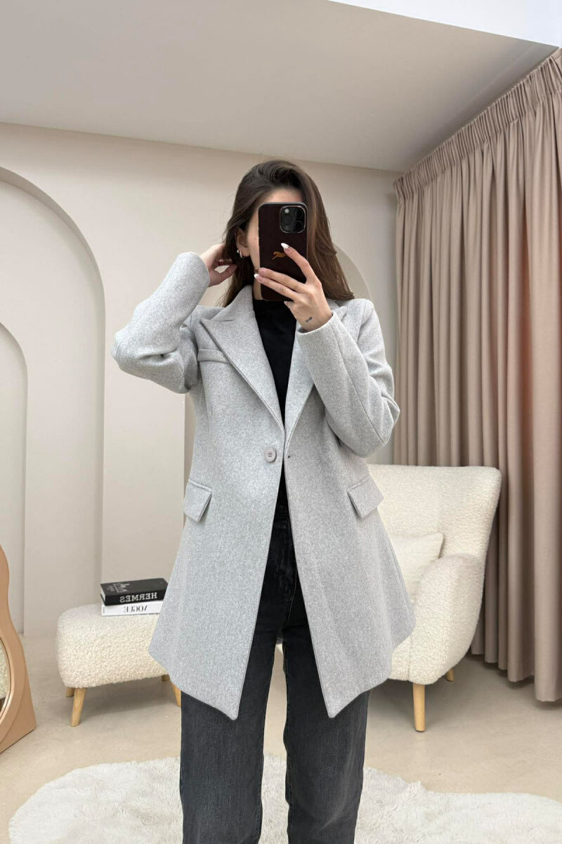 ONE COLOR ONE BUTTON SIMPLE WOMAN JACKET LIGHT GREY/GZ - 6