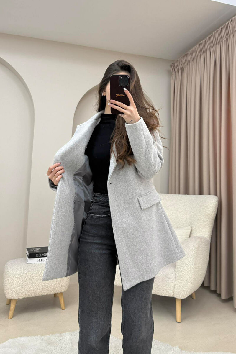 ONE COLOR ONE BUTTON SIMPLE WOMAN JACKET LIGHT GREY/GZ - 8