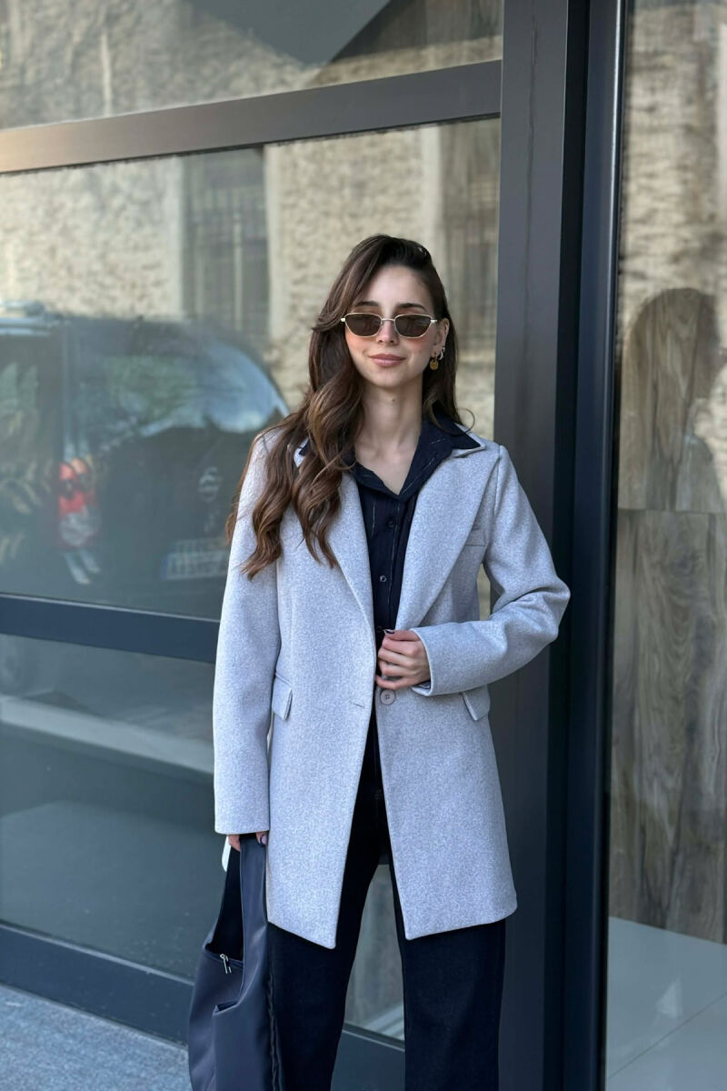 ONE COLOR ONE BUTTON SIMPLE WOMAN JACKET LIGHT GREY/GZ - 1