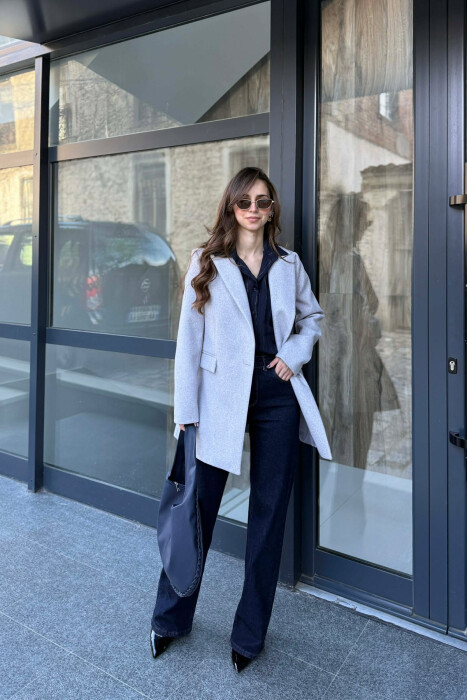 ONE COLOR ONE BUTTON SIMPLE WOMAN JACKET LIGHT GREY/GZ - 2