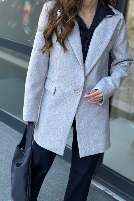 ONE COLOR ONE BUTTON SIMPLE WOMAN JACKET LIGHT GREY/GZ - 4