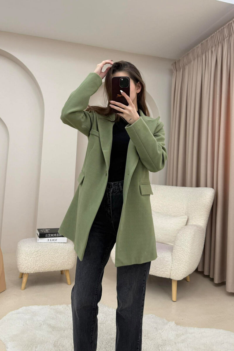 ONE COLOR ONE BUTTON SIMPLE WOMAN JACKET OLIVE/ULLI - 8
