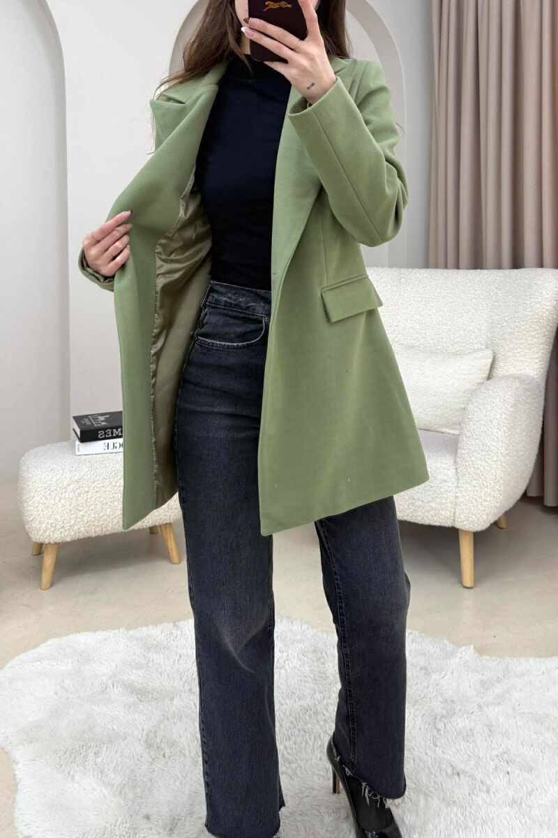 ONE COLOR ONE BUTTON SIMPLE WOMAN JACKET OLIVE/ULLI - 10