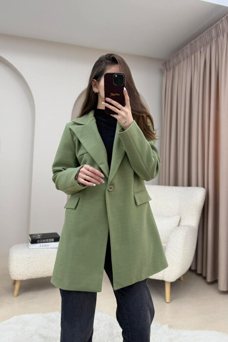 ONE COLOR ONE BUTTON SIMPLE WOMAN JACKET OLIVE/ULLI - 6