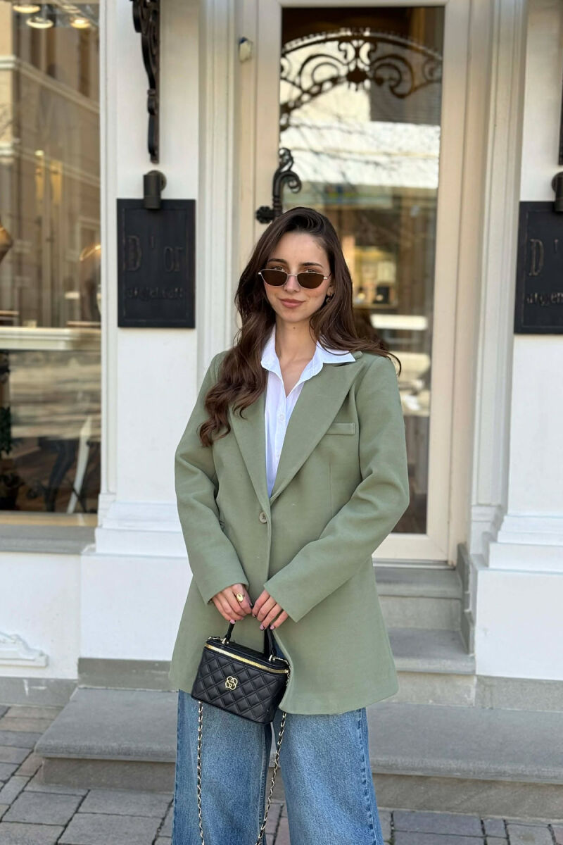 ONE COLOR ONE BUTTON SIMPLE WOMAN JACKET OLIVE/ULLI - 1