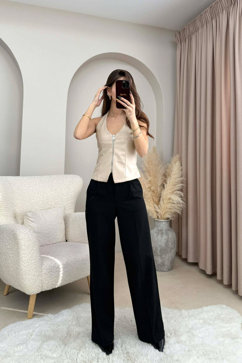 ONE COLOR OPEN BACK LEATHER WOMEN TANK TOP BEIGE/BEZHE - 1