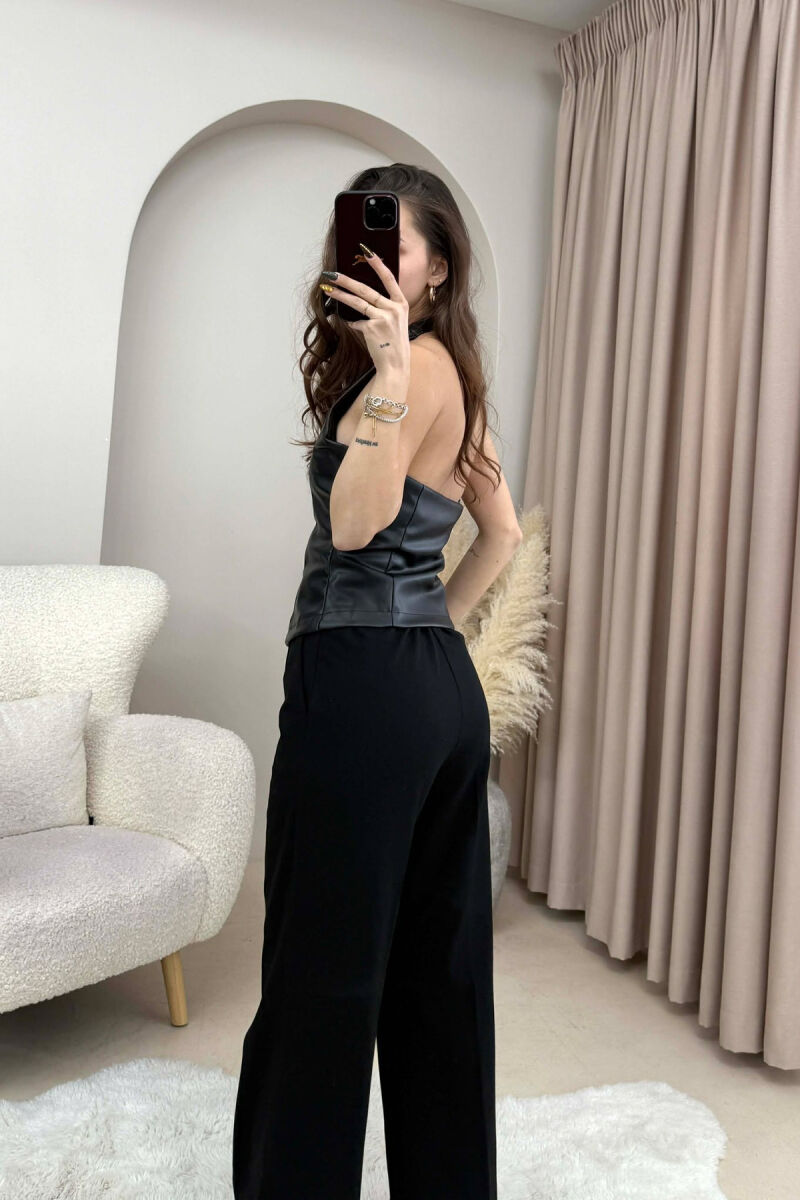 ONE COLOR OPEN BACK LEATHER WOMEN TANK TOP BLACK/ E ZEZE - 4