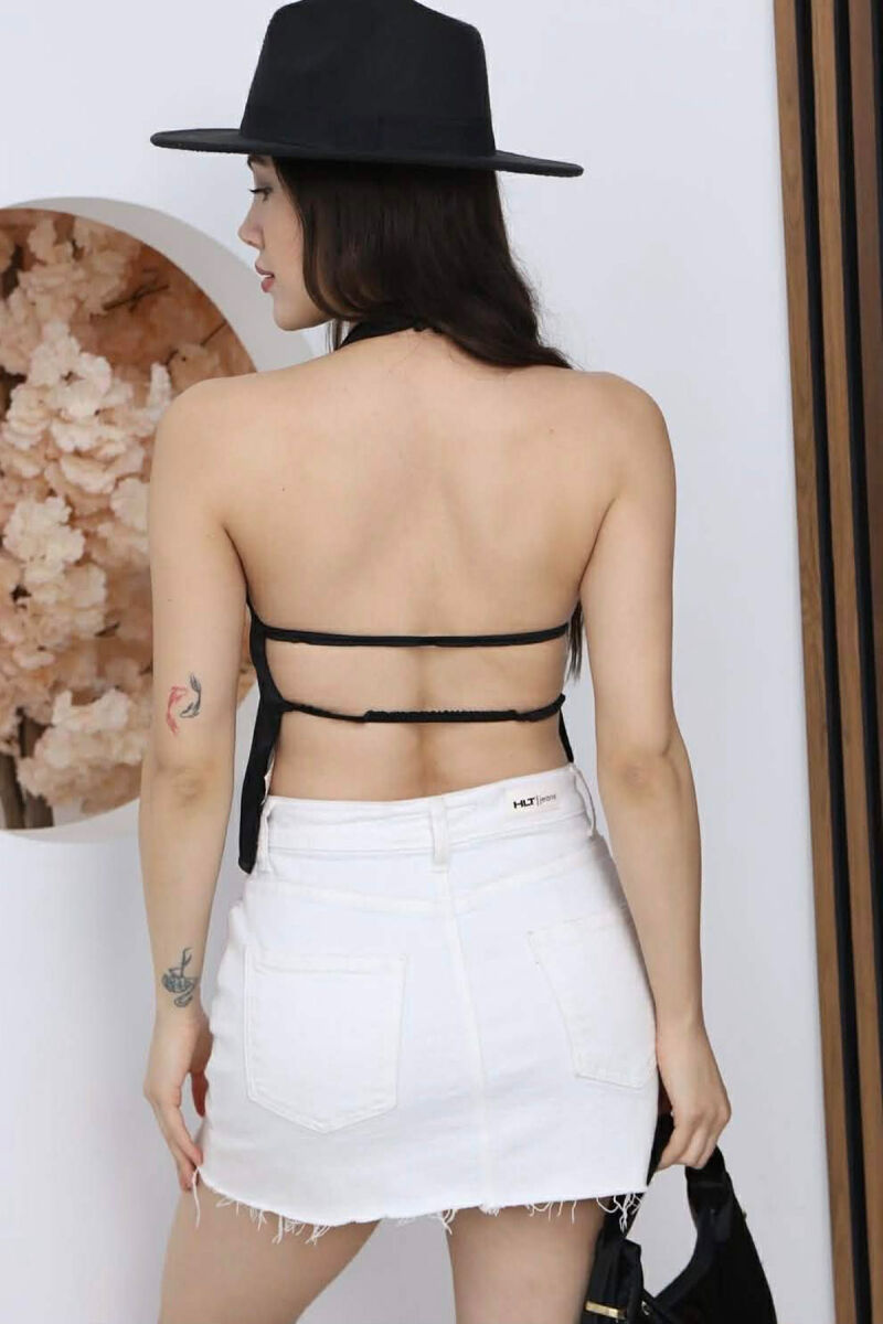 ONE COLOR OPEN BACK SATIN WOMAN TANK TOP BLACK/ E ZEZE - 3