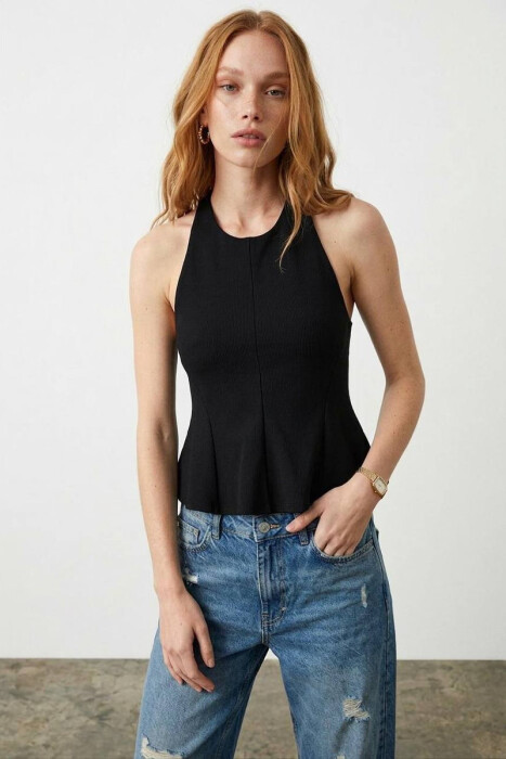ONE COLOR OPEN BACK WOMAN TANK TOP BLACK/ E ZEZE - 