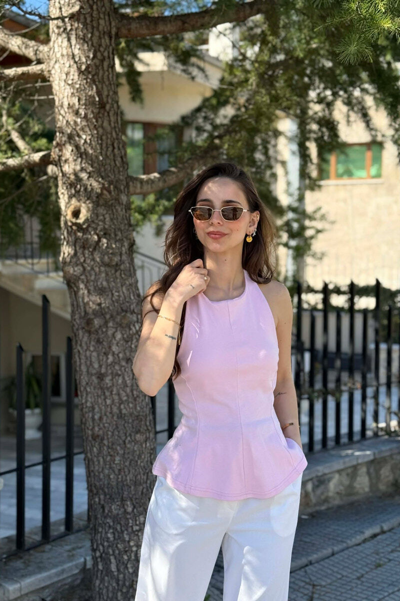 ONE COLOR OPEN BACK WOMAN TANK TOP PINK/ROZE - 1