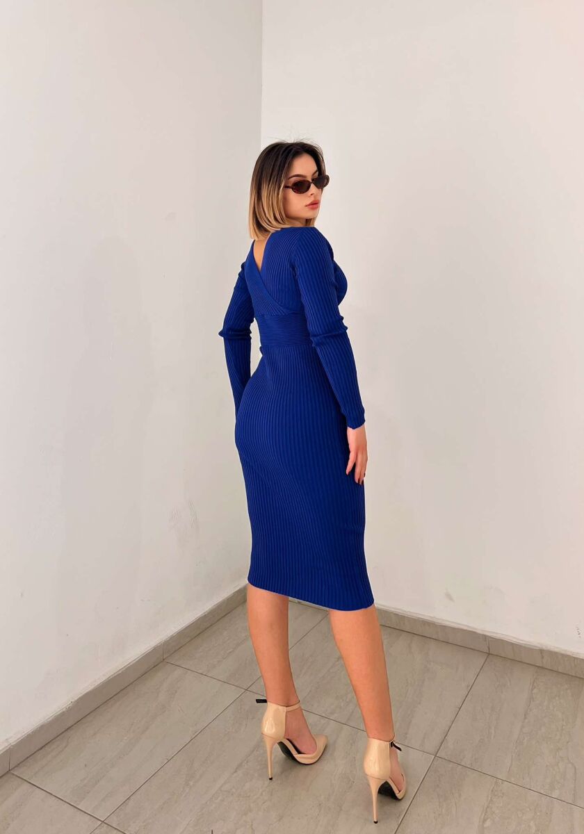 ONE COLOR OPEN NECK WOMEN DRESS BLUE/BLU - 3