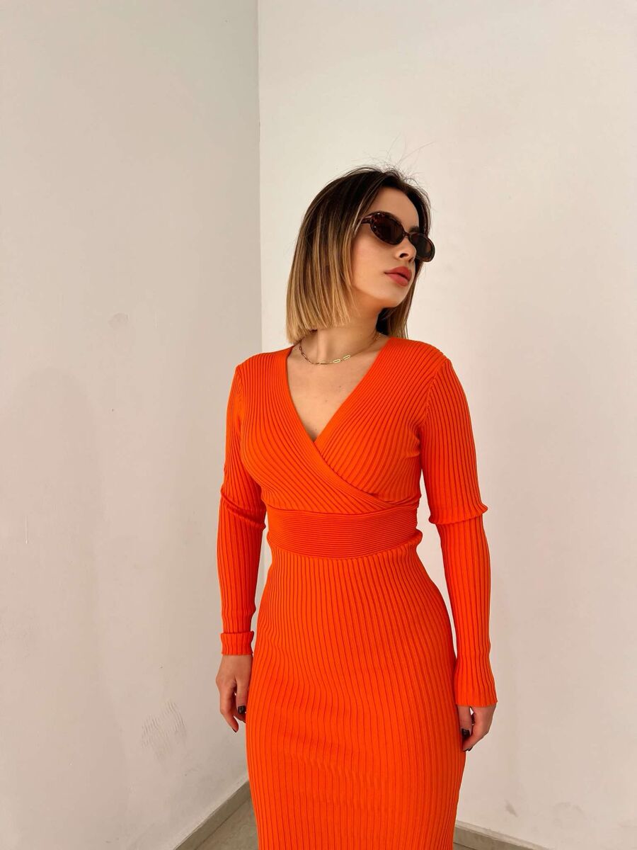ONE COLOR OPEN NECK WOMEN DRESS ORANGE/PORTOKALLI - 6
