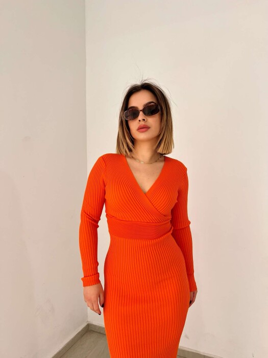 ONE COLOR OPEN NECK WOMEN DRESS ORANGE/PORTOKALLI - 7