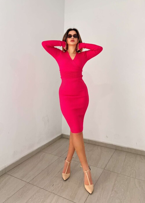 ONE COLOR OPEN NECK WOMEN DRESS PINK/ROZE 