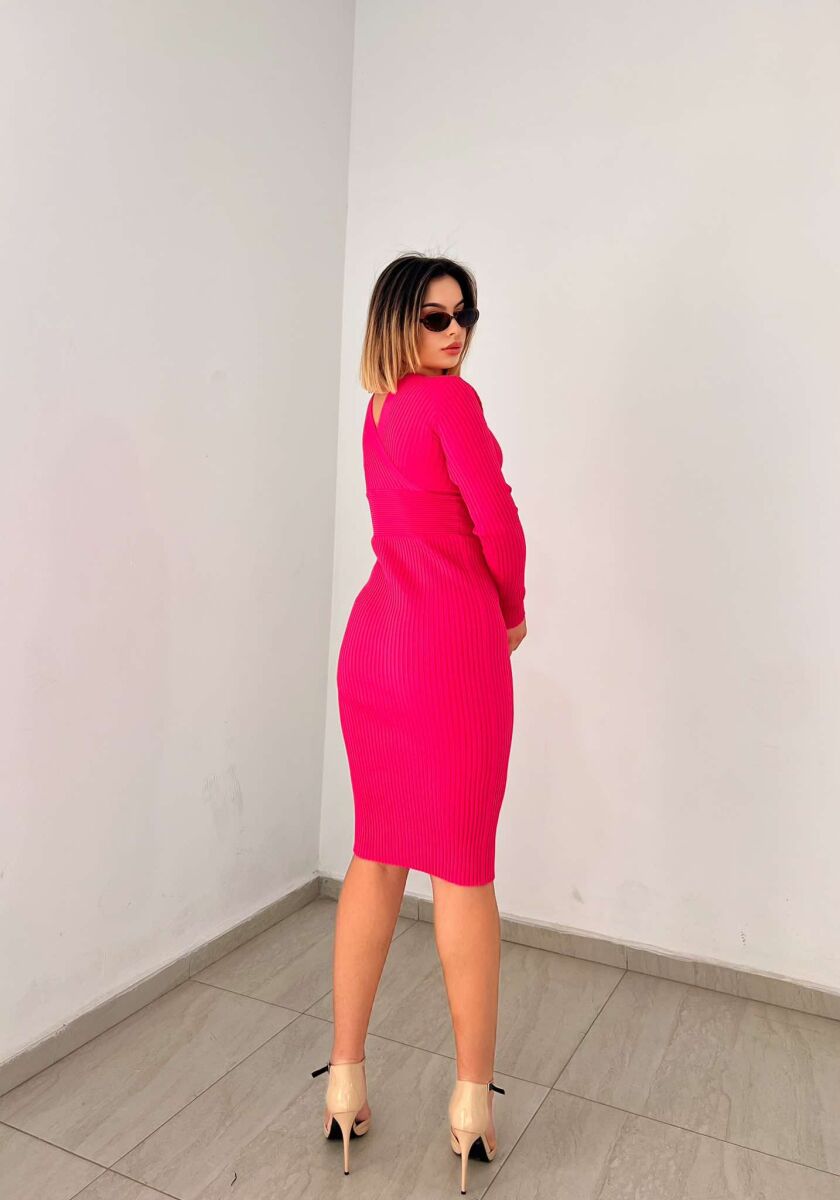 ONE COLOR OPEN NECK WOMEN DRESS PINK/ROZE - 4