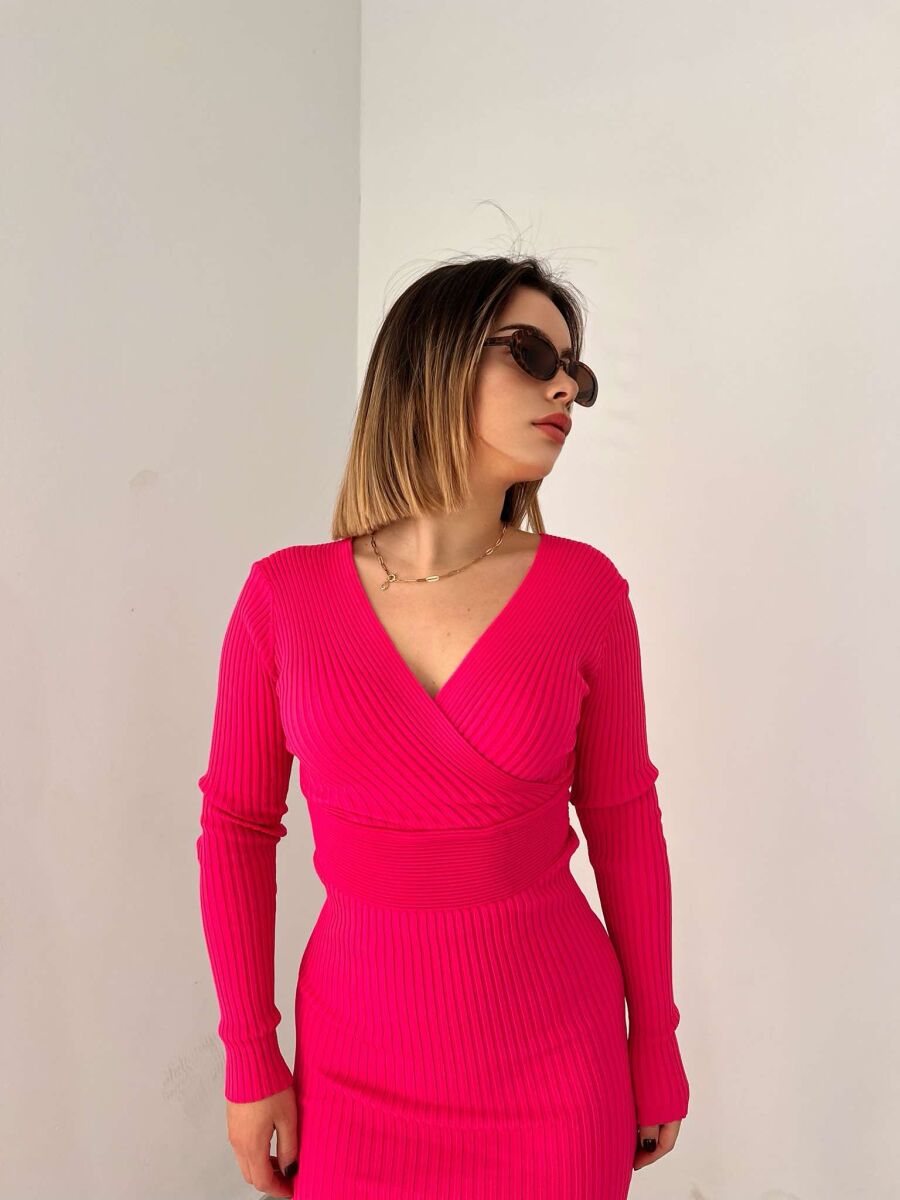 ONE COLOR OPEN NECK WOMEN DRESS PINK/ROZE - 6