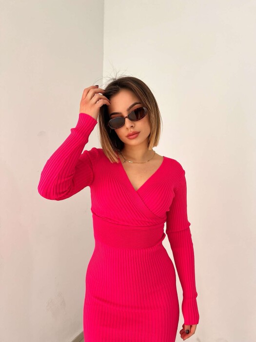 ONE COLOR OPEN NECK WOMEN DRESS PINK/ROZE - 7