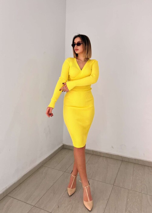 ONE COLOR OPEN NECK WOMEN DRESS YELLOW/E VERDHE - 1