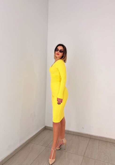 ONE COLOR OPEN NECK WOMEN DRESS YELLOW/E VERDHE - 3