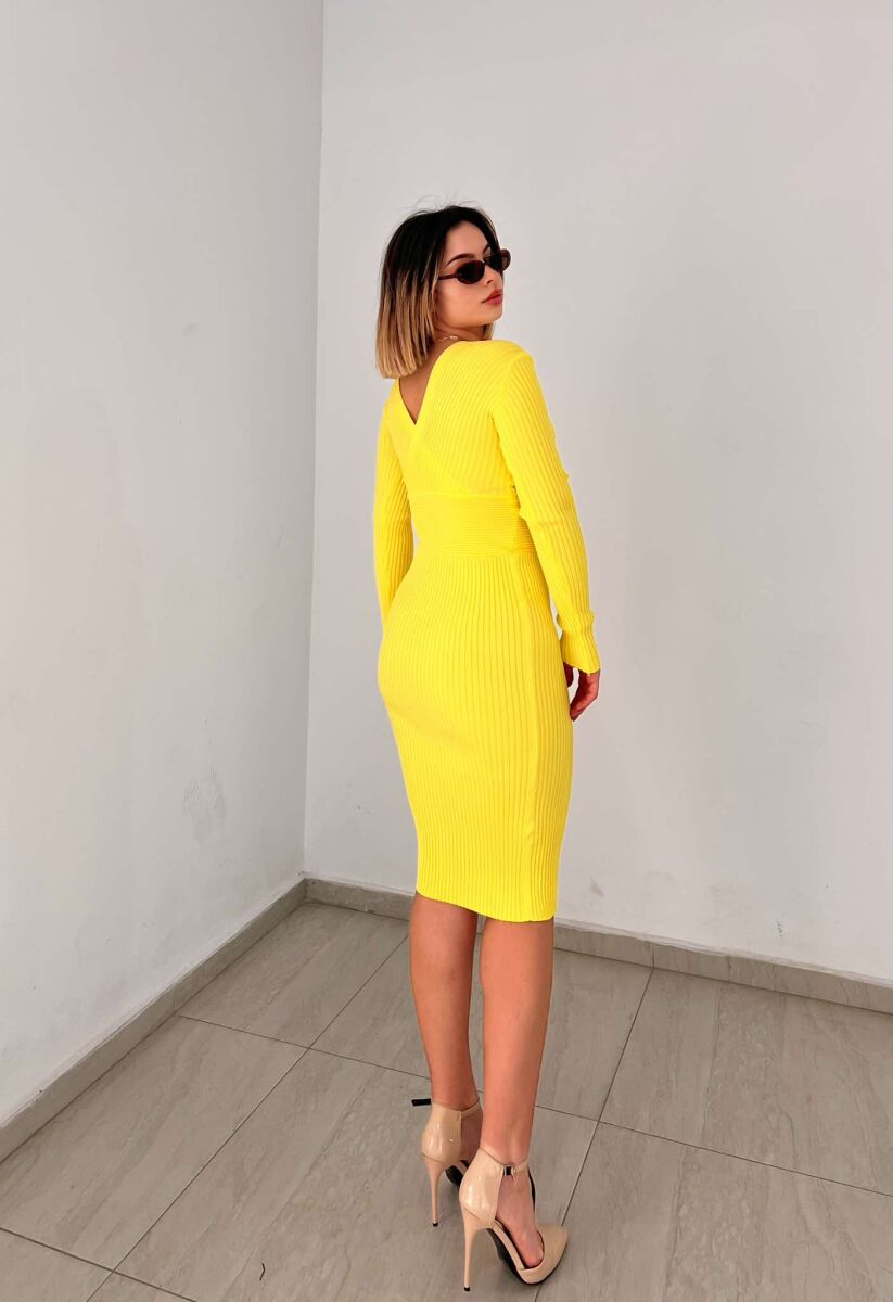 ONE COLOR OPEN NECK WOMEN DRESS YELLOW/E VERDHE - 5