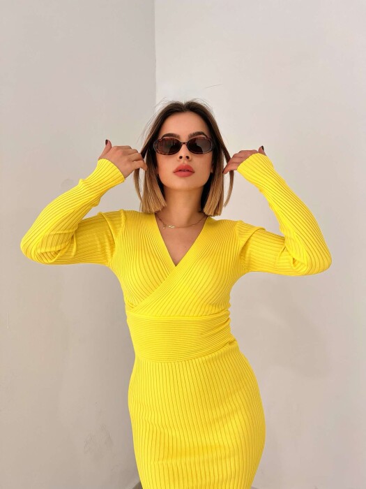 ONE COLOR OPEN NECK WOMEN DRESS YELLOW/E VERDHE - 7