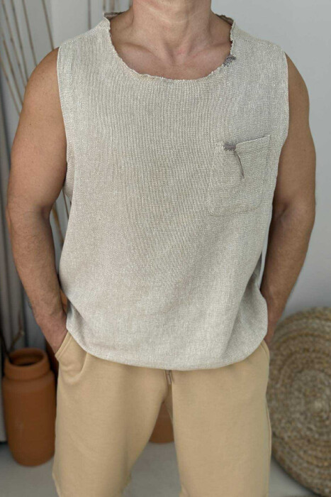 ONE COLOR POCKET DETAIL MEN TANK TOP BEIGE/BEZHE - 