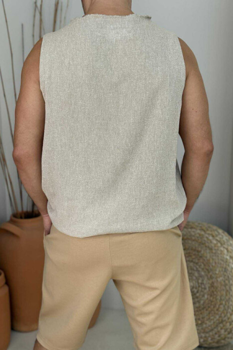 ONE COLOR POCKET DETAIL MEN TANK TOP BEIGE/BEZHE - 2
