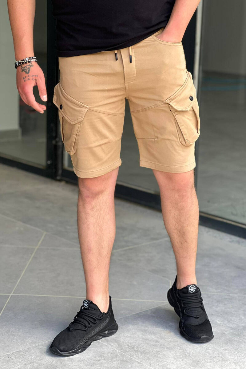 ONE COLOR POCKET MEN CARGO SHORTS BEIGE/BEZHE - 1