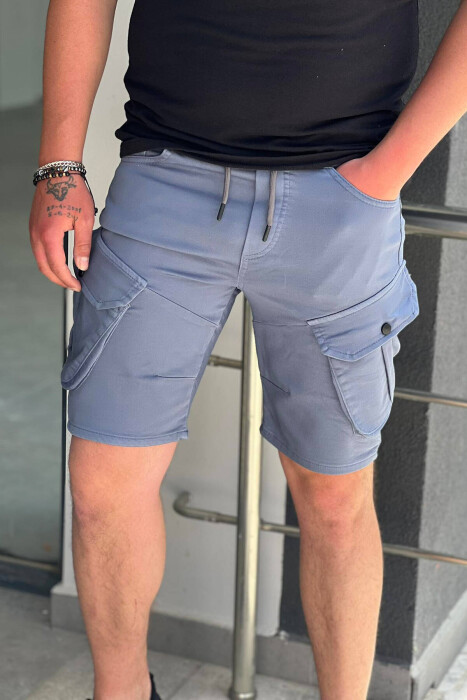 ONE COLOR POCKET MEN CARGO SHORTS BLUE/BLU - 1