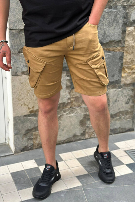 ONE COLOR POCKET MEN CARGO SHORTS DARK BEIGE/BEZHE ERRET - 1