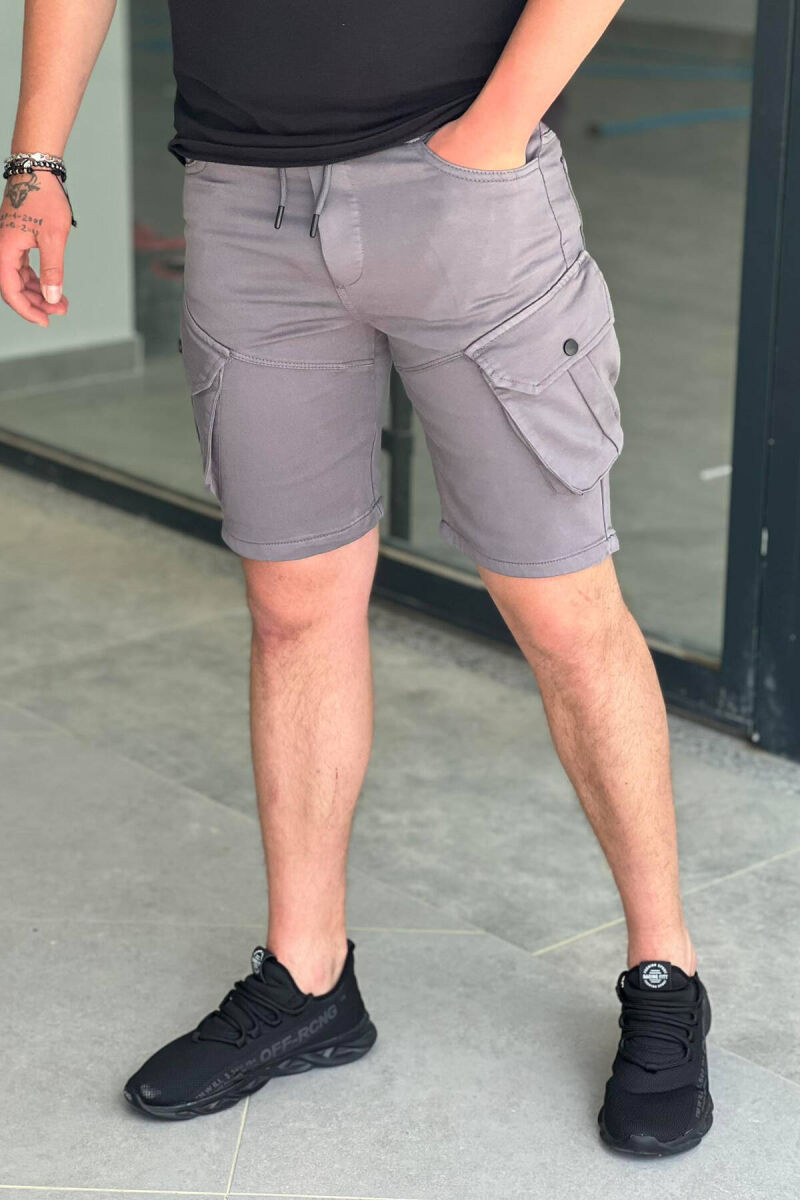 ONE COLOR POCKET MEN CARGO SHORTS DARK GREY/GEE - 1