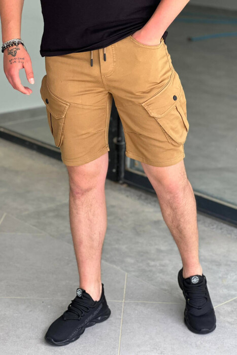 ONE COLOR POCKET MEN CARGO SHORTS LIGHT BROWN/KAZB - 1