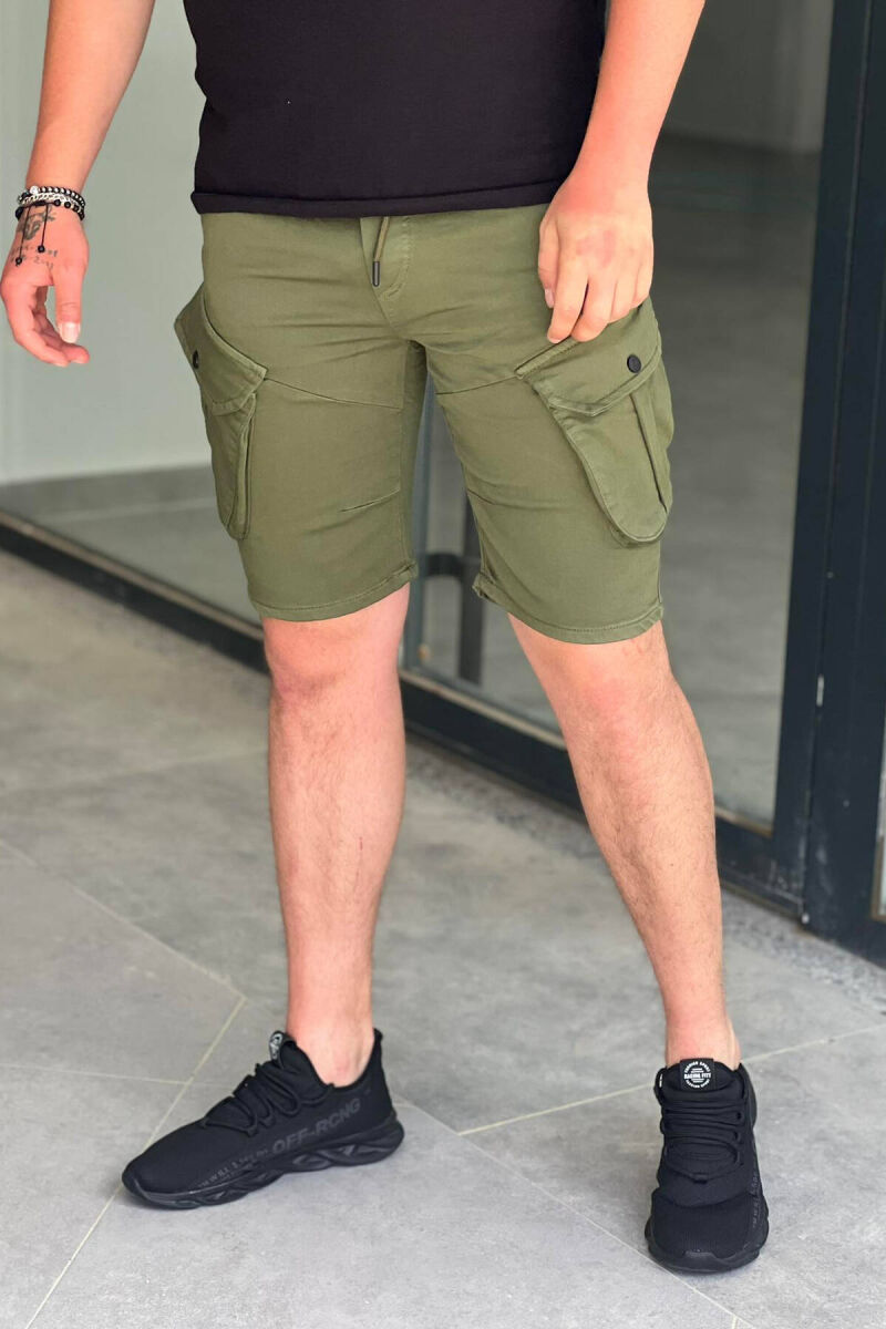 ONE COLOR POCKET MEN CARGO SHORTS LIGHT GREEN/JEZB - 1