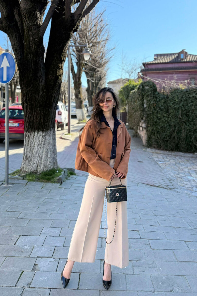 ONE COLOR POCKETS WOMEN JACKET BROWN/KAFE - 2