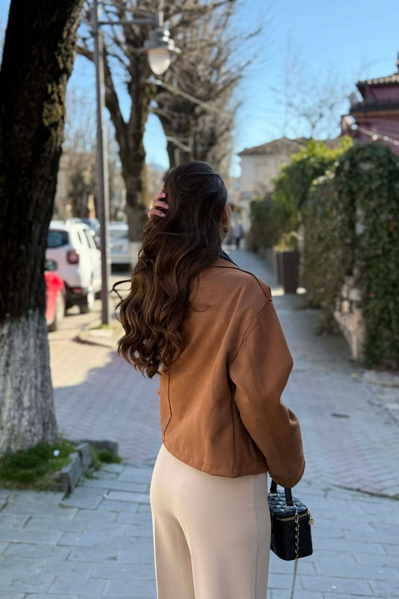 ONE COLOR POCKETS WOMEN JACKET BROWN/KAFE - 5