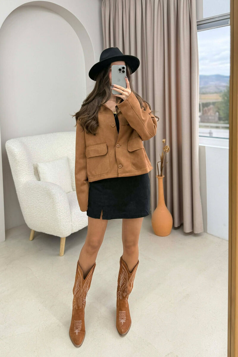 ONE COLOR POCKETS WOMEN JACKET BROWN/KAFE - 6