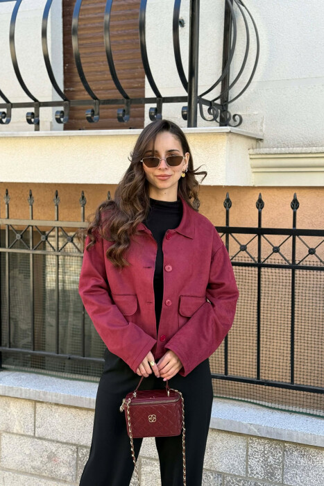 ONE COLOR POCKETS WOMEN JACKET BURGUNDY/VISHNJE 