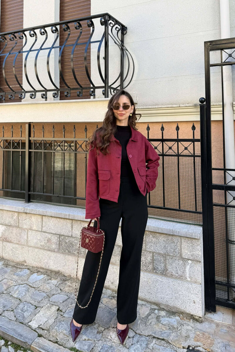 ONE COLOR POCKETS WOMEN JACKET BURGUNDY/VISHNJE - 2