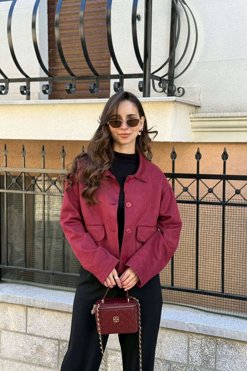 ONE COLOR POCKETS WOMEN JACKET BURGUNDY/VISHNJE - 1