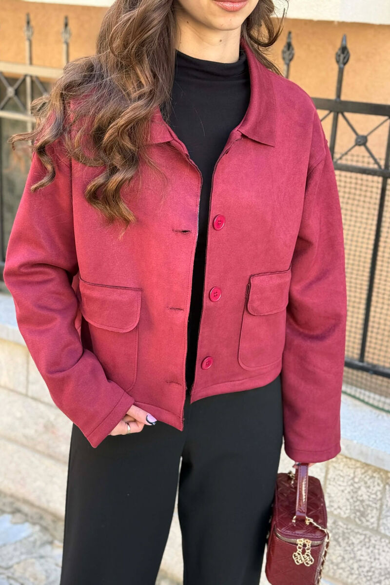 ONE COLOR POCKETS WOMEN JACKET BURGUNDY/VISHNJE - 3