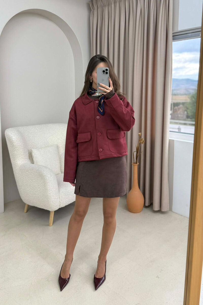 ONE COLOR POCKETS WOMEN JACKET BURGUNDY/VISHNJE - 5