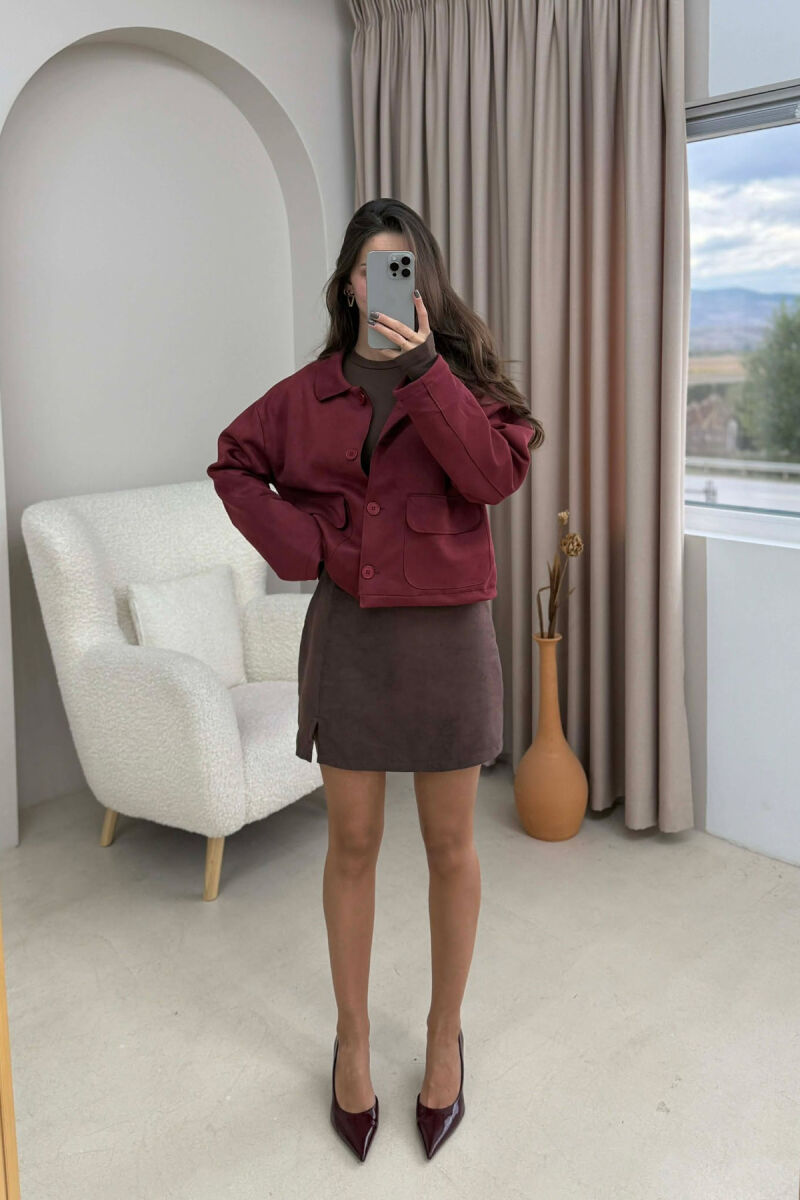 ONE COLOR POCKETS WOMEN JACKET BURGUNDY/VISHNJE - 6