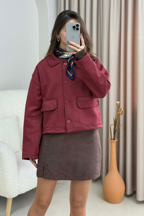 ONE COLOR POCKETS WOMEN JACKET BURGUNDY/VISHNJE - 7
