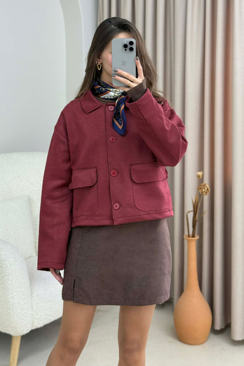 ONE COLOR POCKETS WOMEN JACKET BURGUNDY/VISHNJE - 7