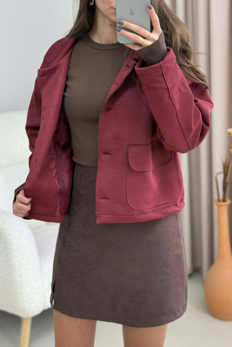 ONE COLOR POCKETS WOMEN JACKET BURGUNDY/VISHNJE - 8