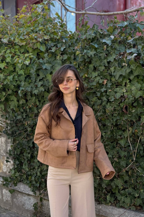 ONE COLOR POCKETS WOMEN JACKET LIGHT BROWN/KAZB 